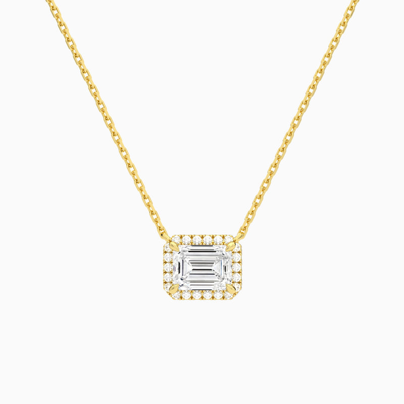 Emerald Halo Lab Grown Diamond Necklace In 18K Yellow Gold - Lucenjuri