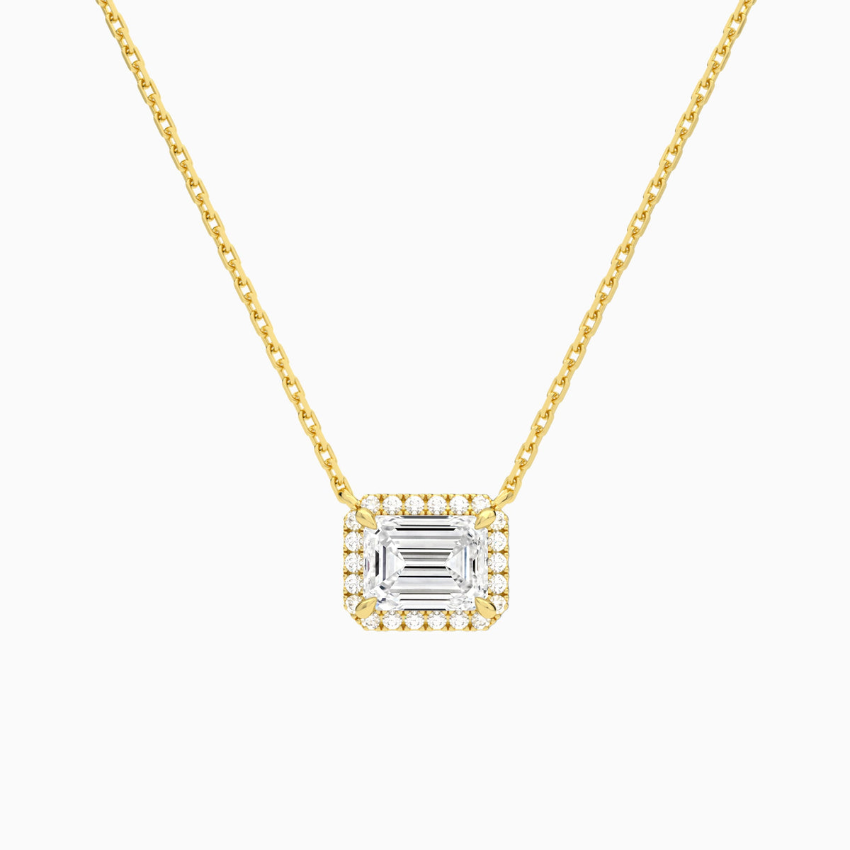 Emerald Halo Lab Grown Diamond Necklace In 14K Yellow Gold - Lucenjuri