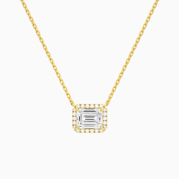 Emerald Halo Lab Grown Diamond Necklace In 14K Yellow Gold - Lucenjuri