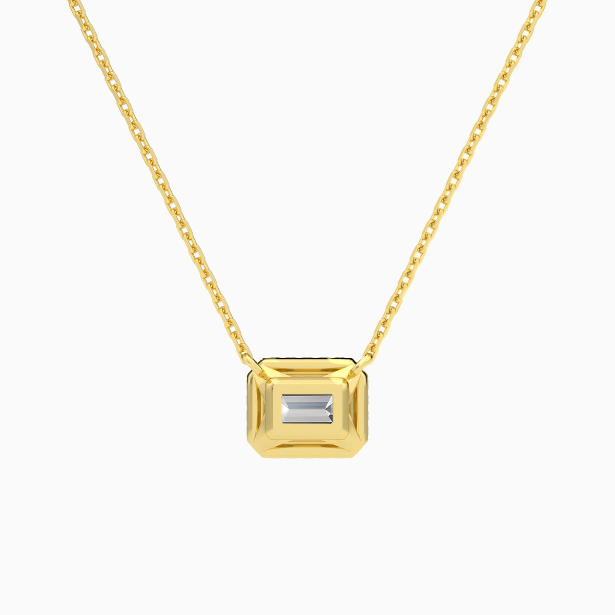 Emerald Halo Lab Grown Diamond Necklace In 14K Yellow Gold - Back View