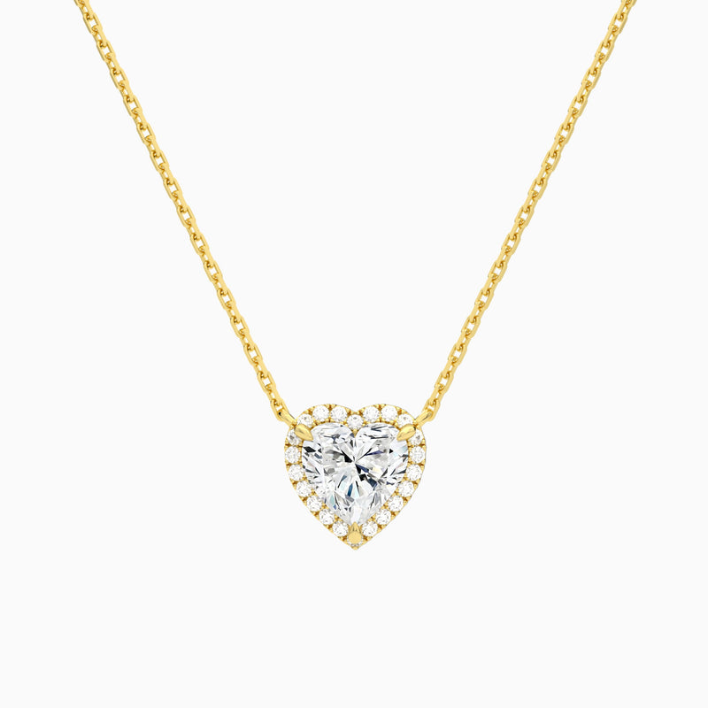 Heart Halo Lab Grown Diamond Necklace In 14K Yellow Gold - Lucenjuri