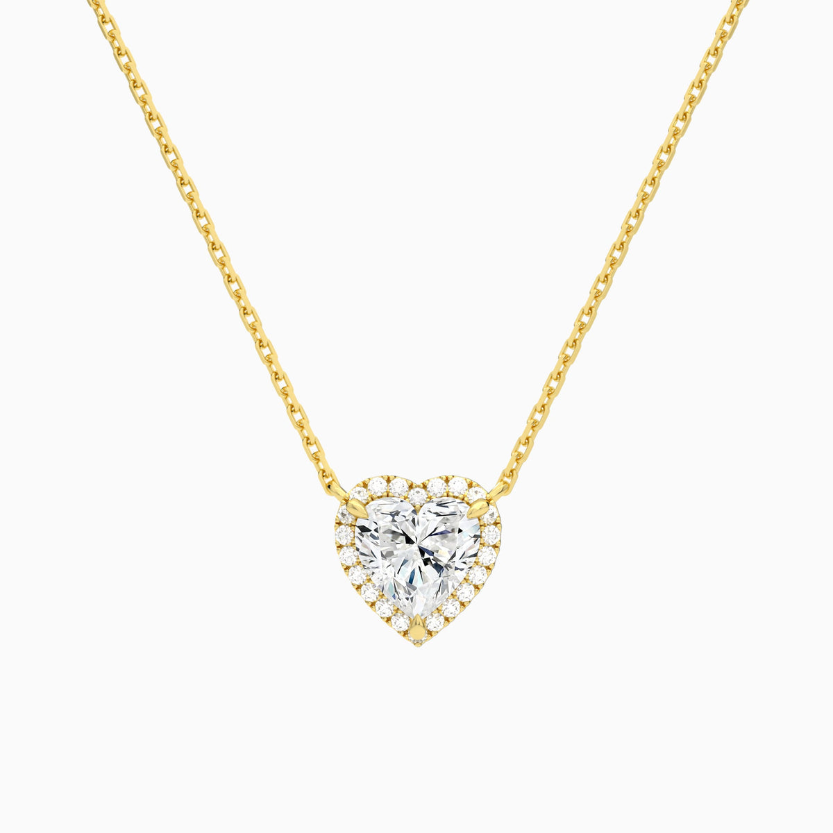 Heart Halo Lab Grown Diamond Necklace In 14K Yellow Gold - Lucenjuri