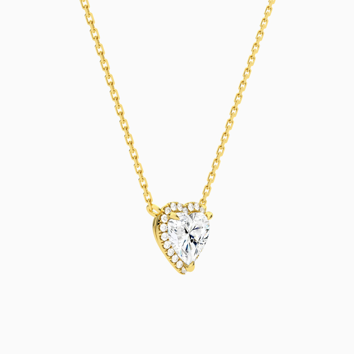 Heart Halo Lab Grown Diamond Necklace In 18K Yellow Gold - Front Angle View
