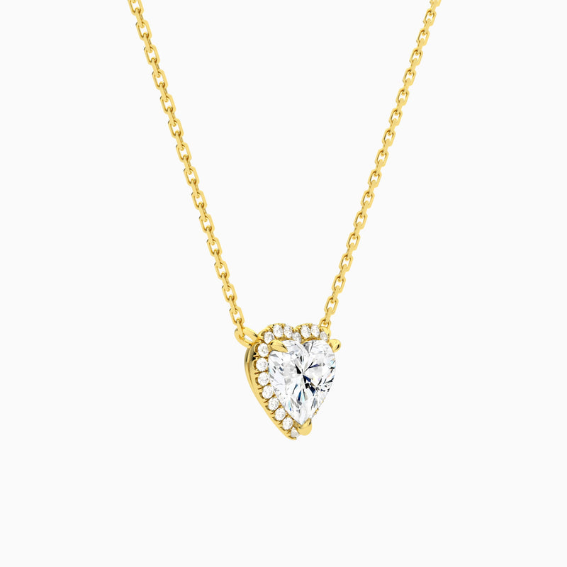 Heart Halo Lab Grown Diamond Necklace In 14K Yellow Gold - Front Angle View