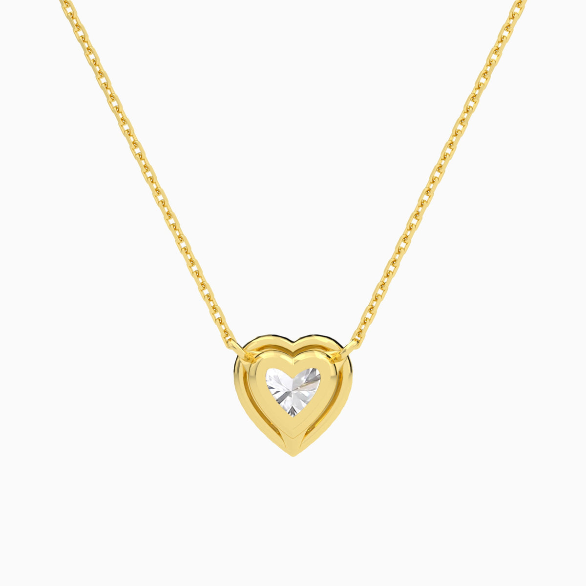 Heart Halo Lab Grown Diamond Necklace In 18K Yellow Gold - Back View