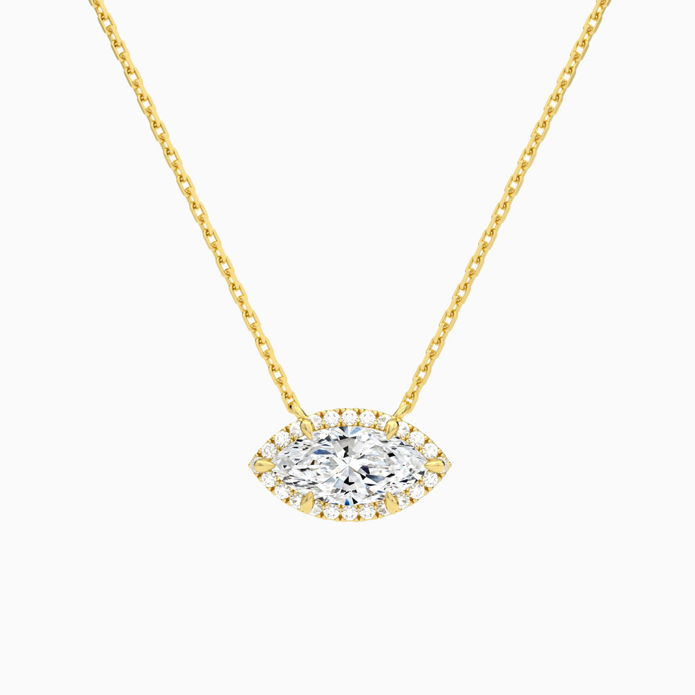Marquise Halo Lab Grown Diamond Necklace In 14K Yellow Gold - Lucenjuri