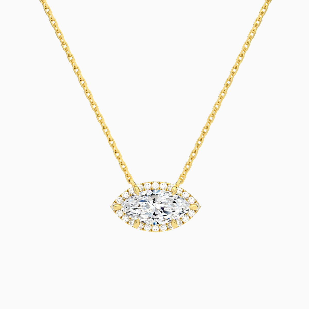 Marquise Halo Lab Grown Diamond Necklace In 18K Yellow Gold - Lucenjuri