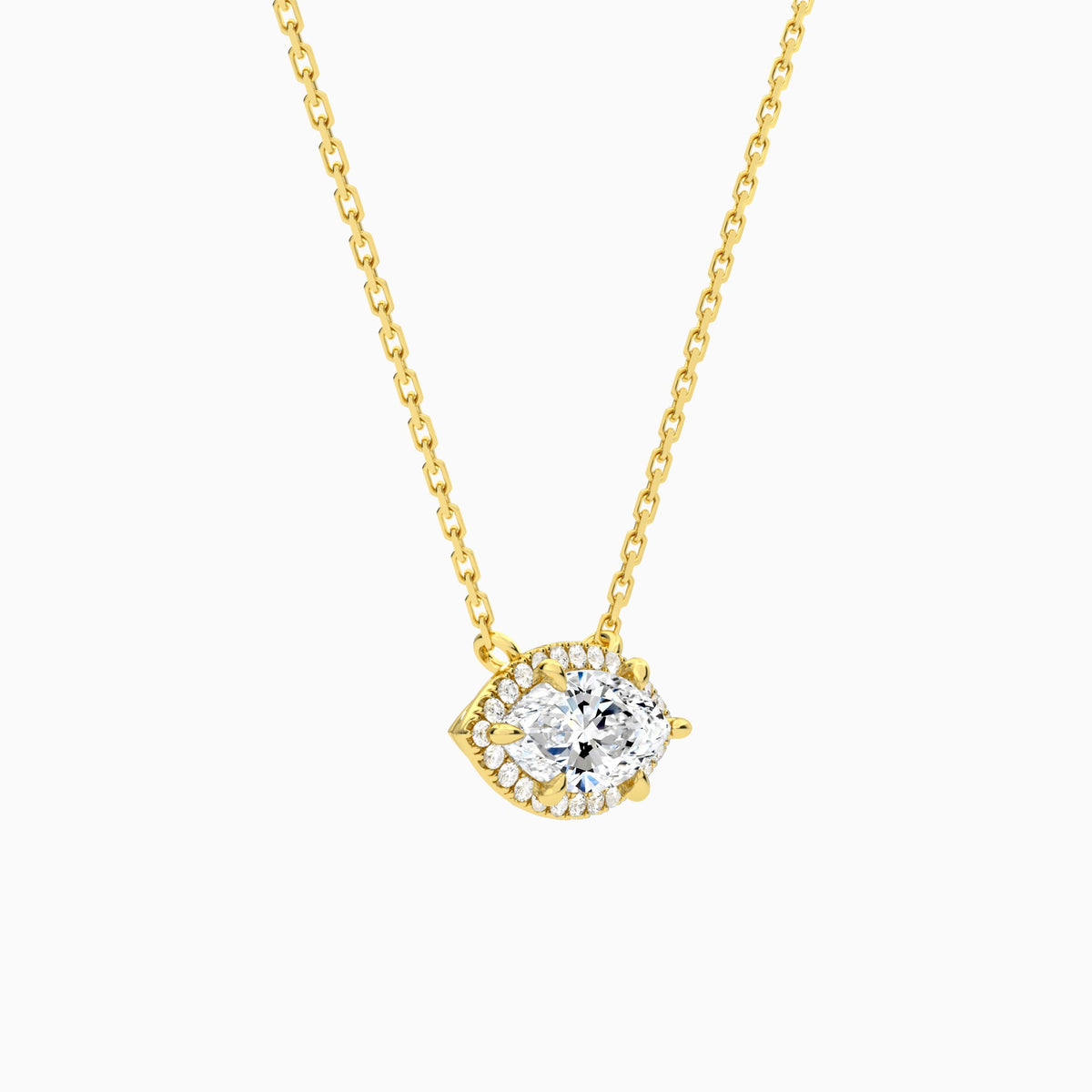 Marquise Halo Lab Grown Diamond Necklace In 18K Yellow Gold - Front Angle View