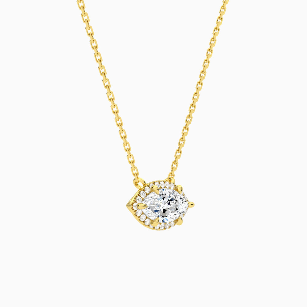 Marquise Halo Lab Grown Diamond Necklace In 14K Yellow Gold - Front Angle View