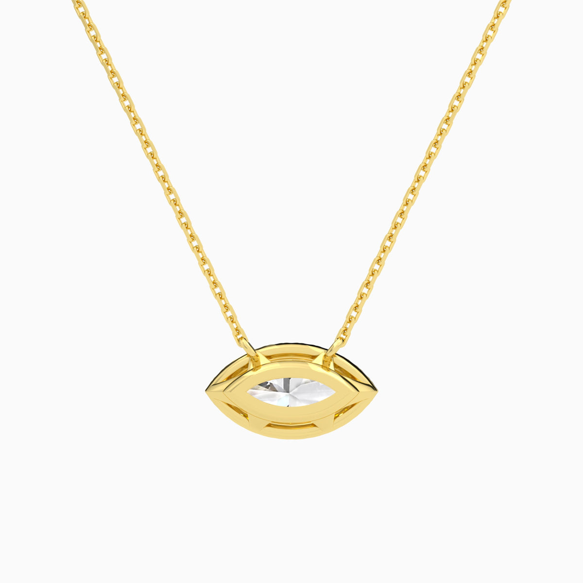 Marquise Halo Lab Grown Diamond Necklace In 14K Yellow Gold - Back View