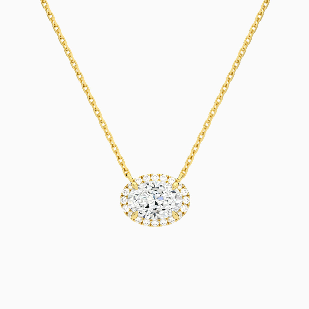 Oval Halo Lab Grown Diamond Necklace In 14K Yellow Gold - Lucenjuri