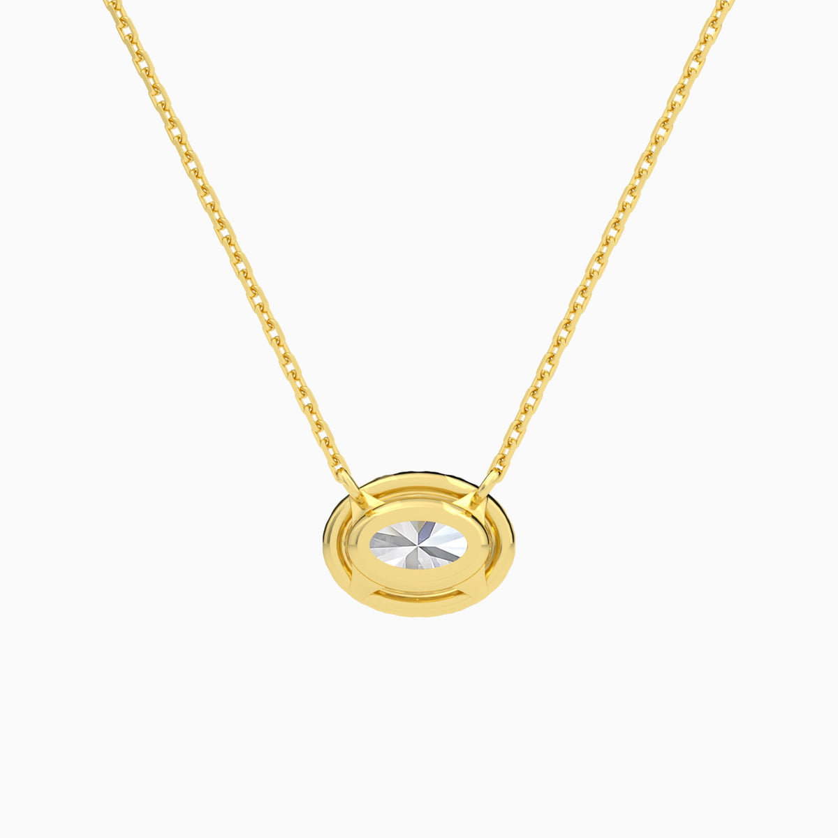 Oval Halo Lab Grown Diamond Necklace In 18K Yellow Gold - Back View
