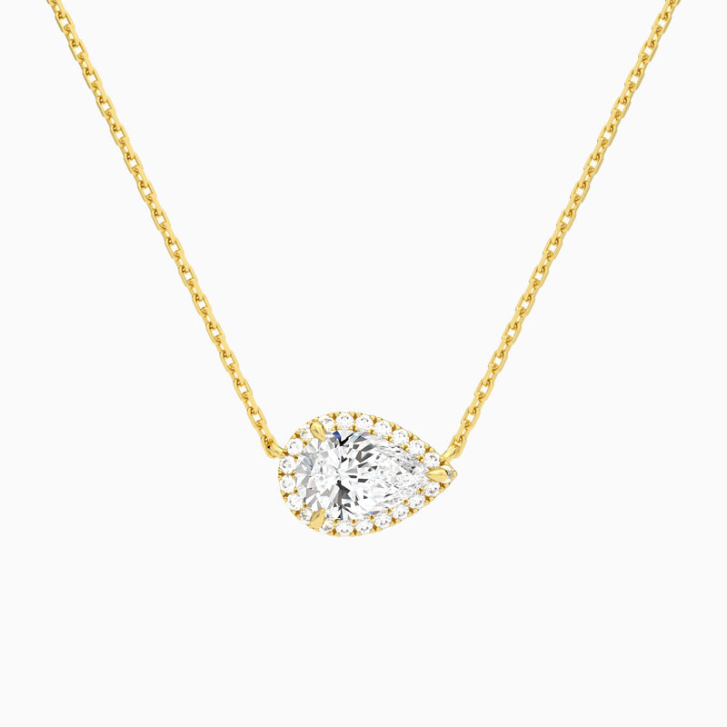 Pear Halo Lab Grown Diamond Necklace In 18K Yellow Gold - Lucenjuri