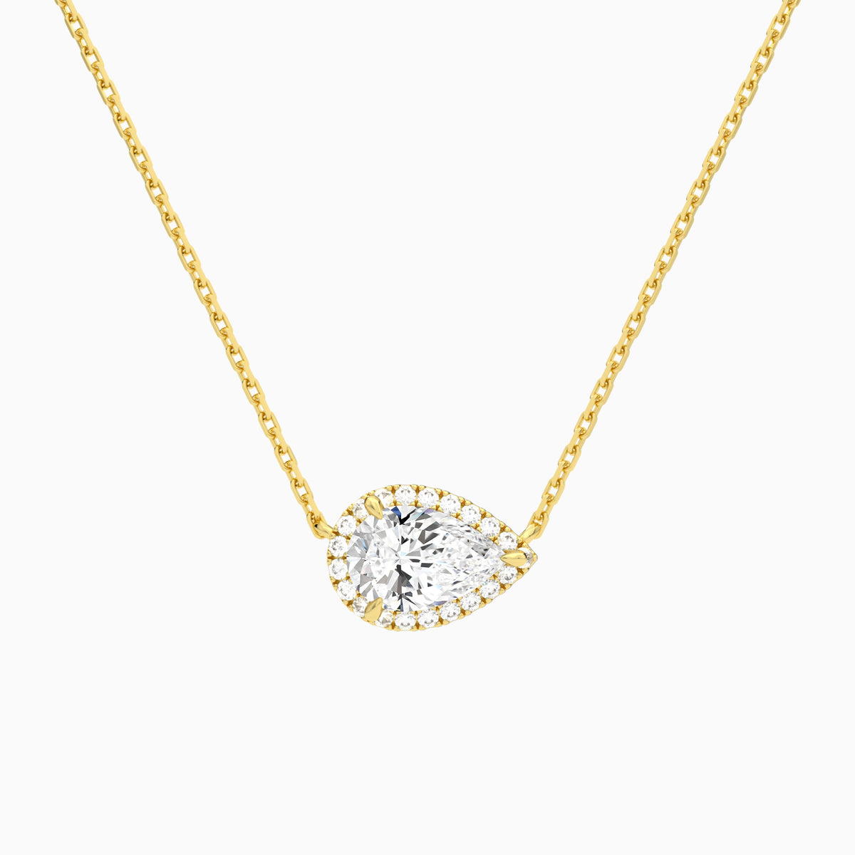 Pear Halo Lab Grown Diamond Necklace In 14K Yellow Gold - Lucenjuri