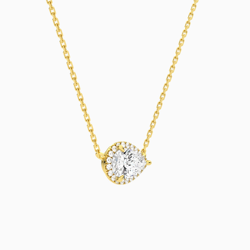 Pear Halo Lab Grown Diamond Necklace In 18K Yellow Gold - Front Angle View