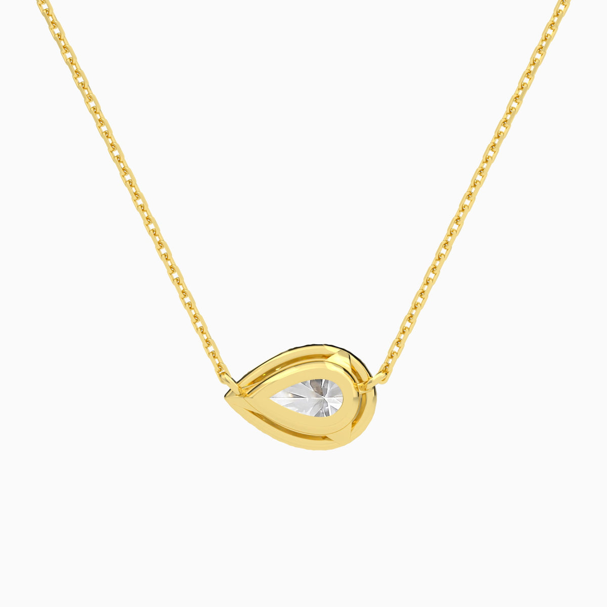 Pear Halo Lab Grown Diamond Necklace In 14K Yellow Gold - Back View
