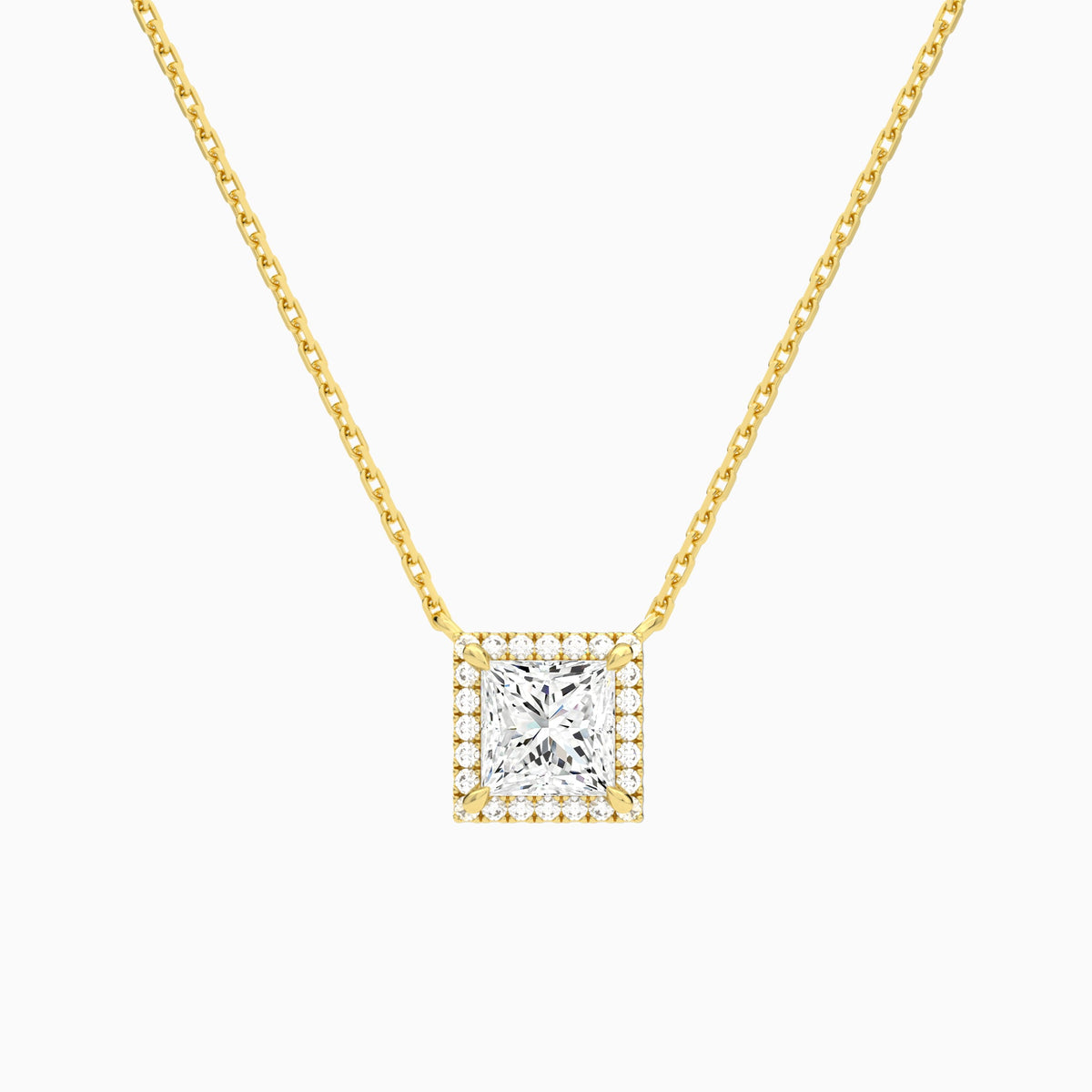 Princess Halo Lab Grown Diamond Necklace In 14K Yellow Gold - Lucenjuri