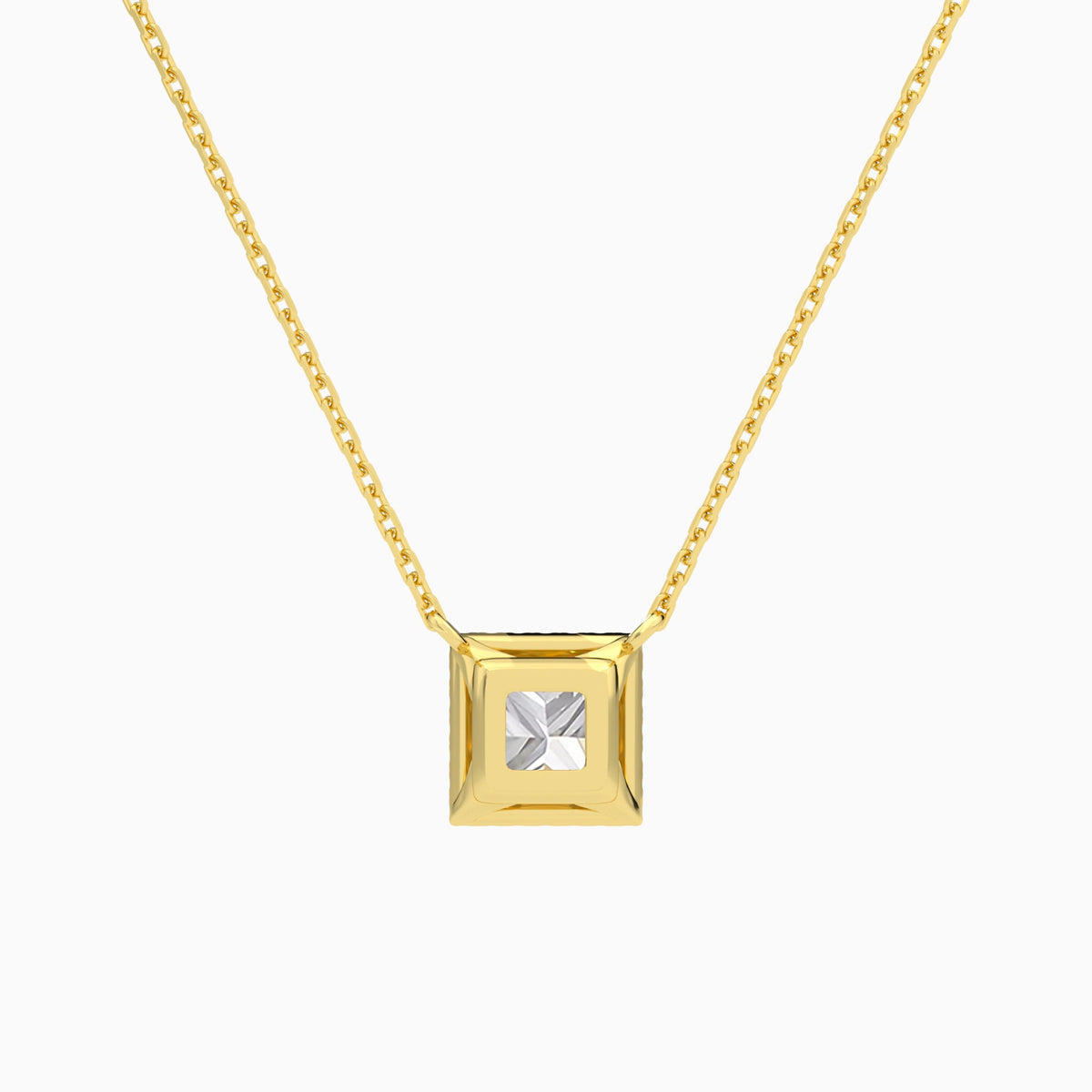 Princess Halo Lab Grown Diamond Necklace In 14K Yellow Gold - Back View