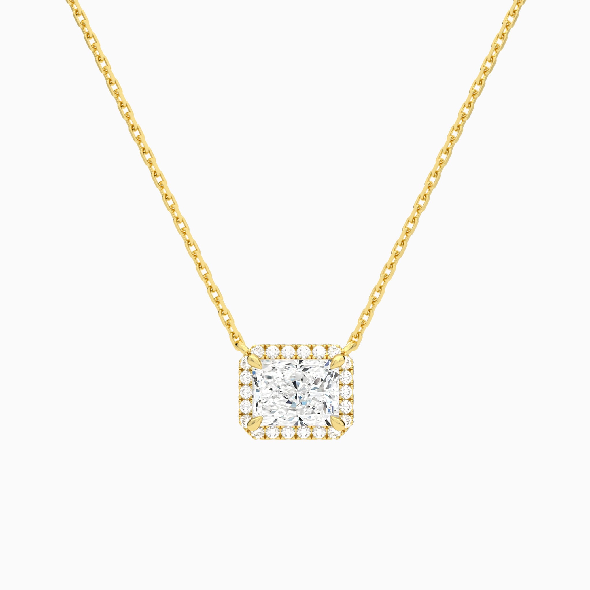 Radiant Halo Lab Grown Diamond Necklace In 14K Yellow Gold - Lucenjuri