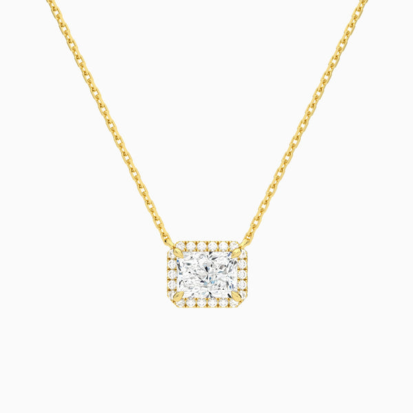 Radiant Halo Lab Grown Diamond Necklace In 14K Yellow Gold - Lucenjuri