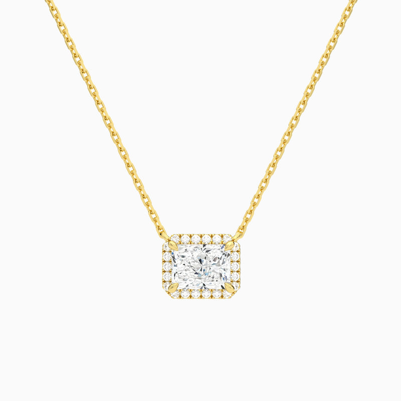 Radiant Halo Lab Grown Diamond Necklace In 18K Yellow Gold - Lucenjuri