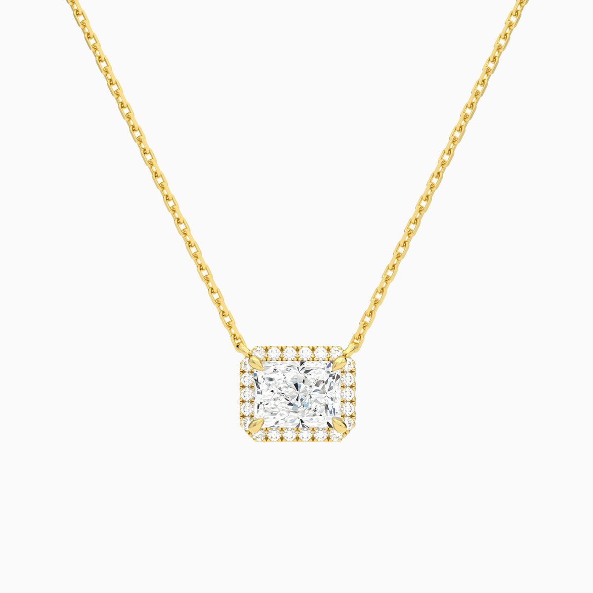 Radiant Halo Lab Grown Diamond Necklace In 18K Yellow Gold - Lucenjuri
