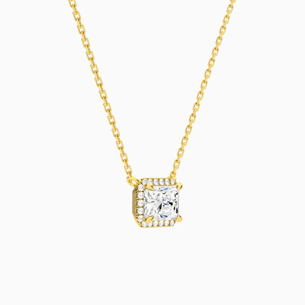 Radiant Halo Lab Grown Diamond Necklace In 14K Yellow Gold - Front Angle View