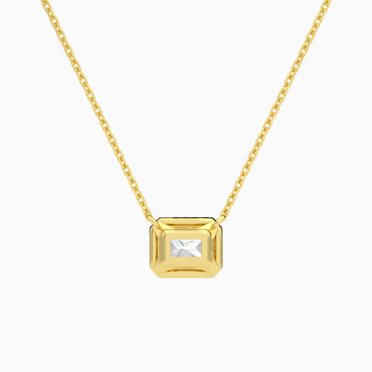 Radiant Halo Lab Grown Diamond Necklace In 14K Yellow Gold - Back View