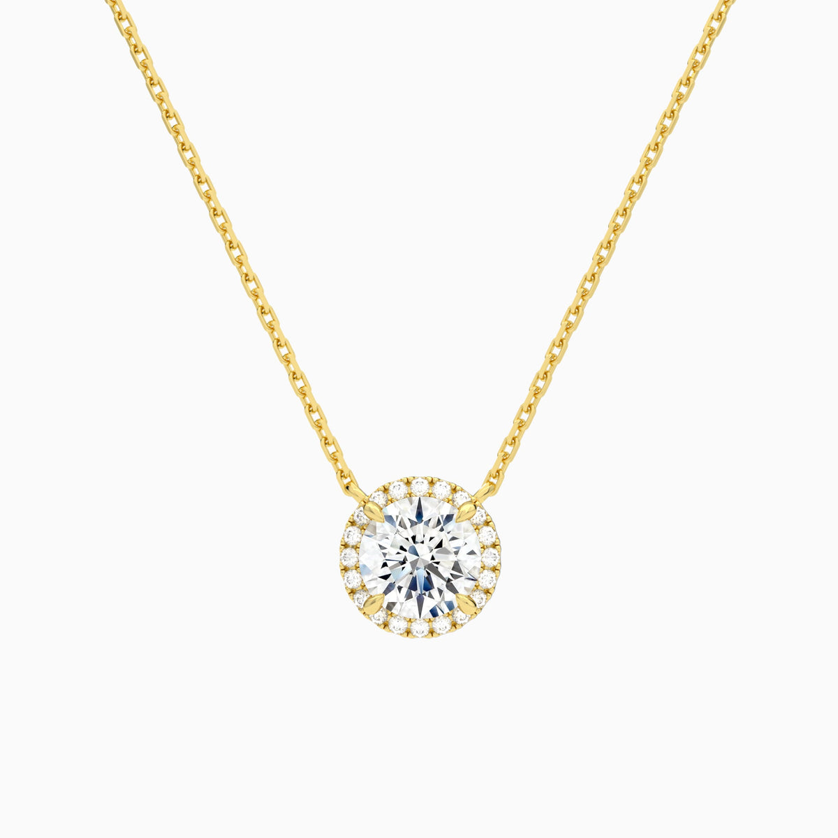 Round Halo Lab Grown Diamond Necklace In 14K Yellow Gold - Lucenjuri