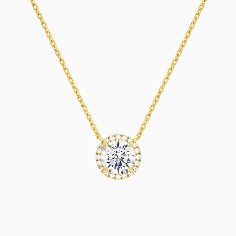 Round Halo Lab Grown Diamond Necklace In 18K Yellow Gold - Lucenjuri