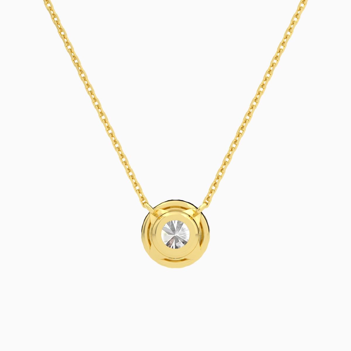 Round Halo Lab Grown Diamond Necklace In 14K Yellow Gold - Back View