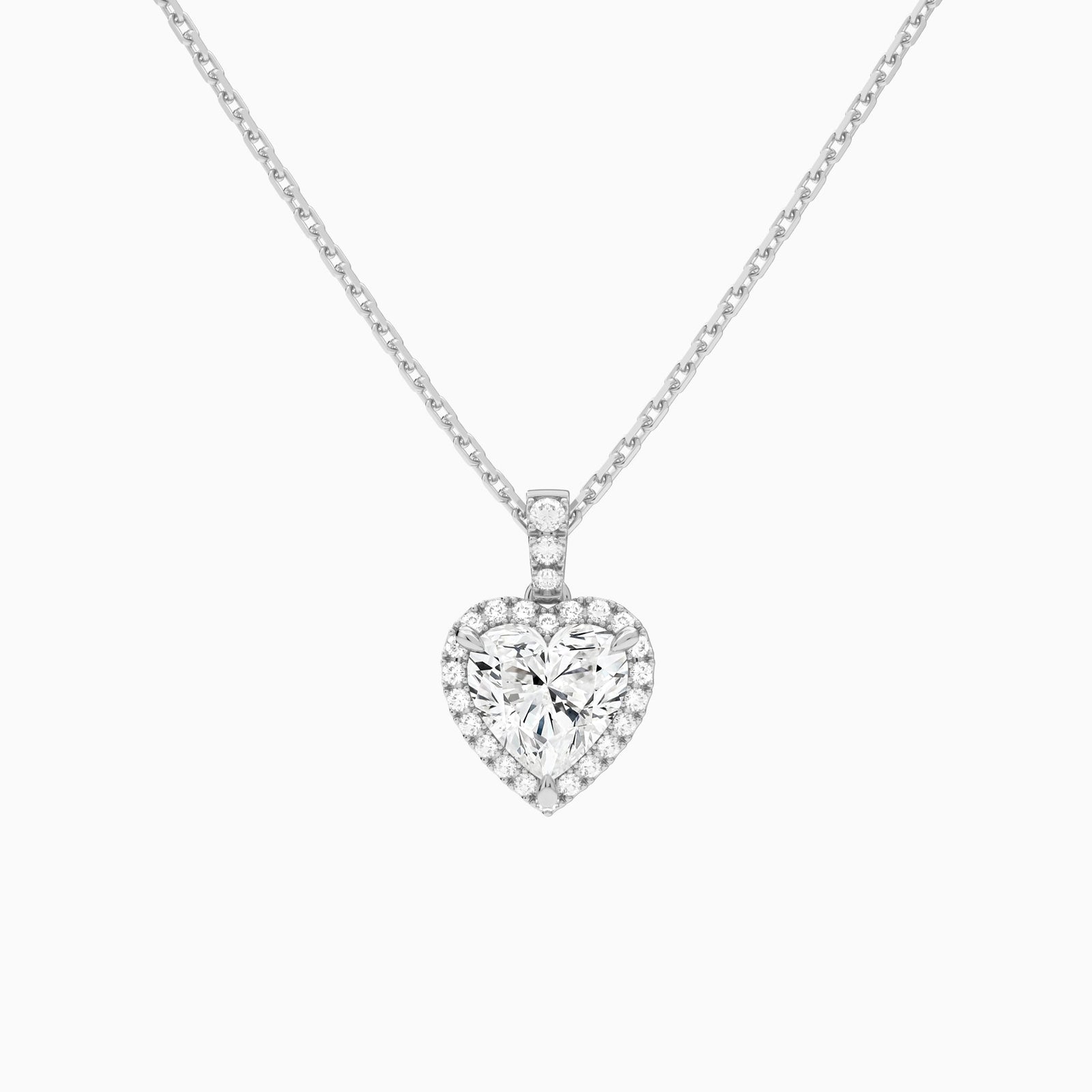 Heart Halo Lab Diamond Pavé Bail Pendant in Platinum - Lucenjuri