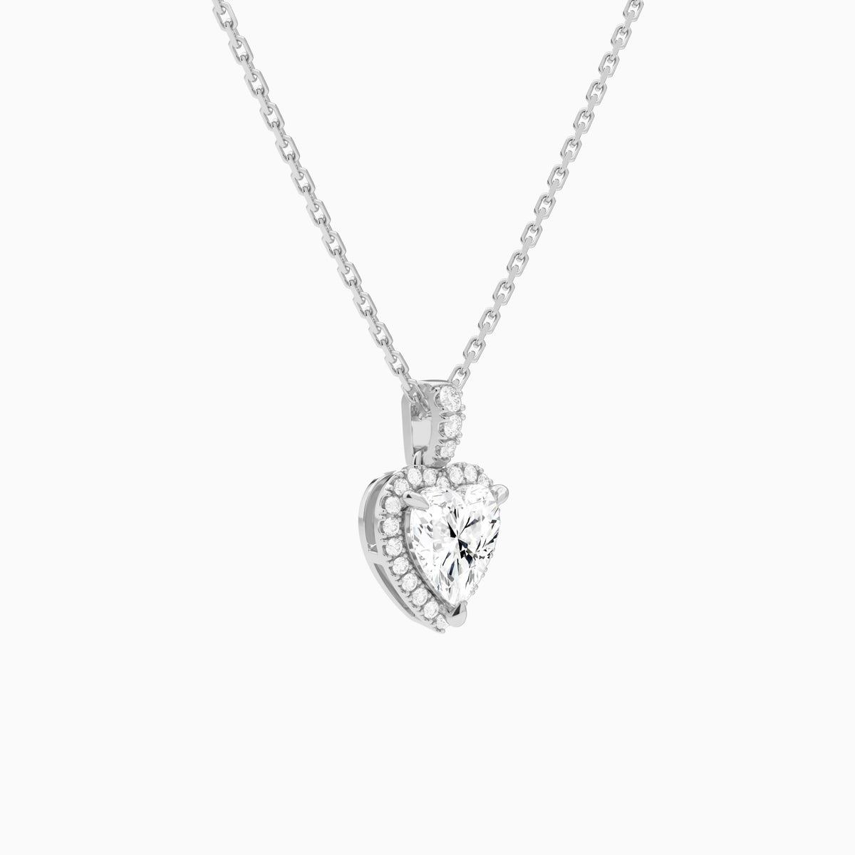 Heart Halo Lab Diamond Pavé Bail Pendant in Platinum - Front Angle View