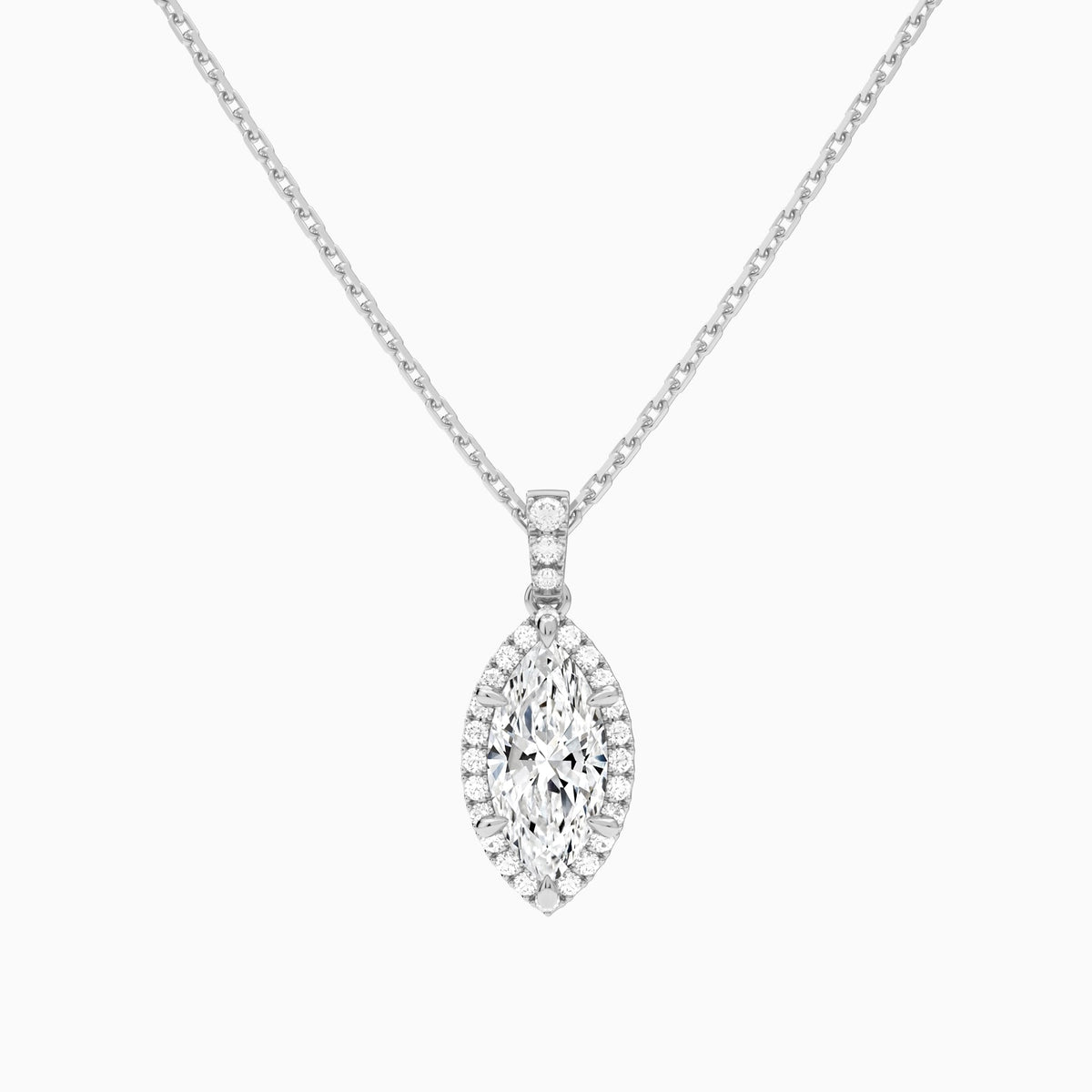 Marquise Halo Lab Diamond Pavé Bail Pendant in Platinum - Lucenjuri