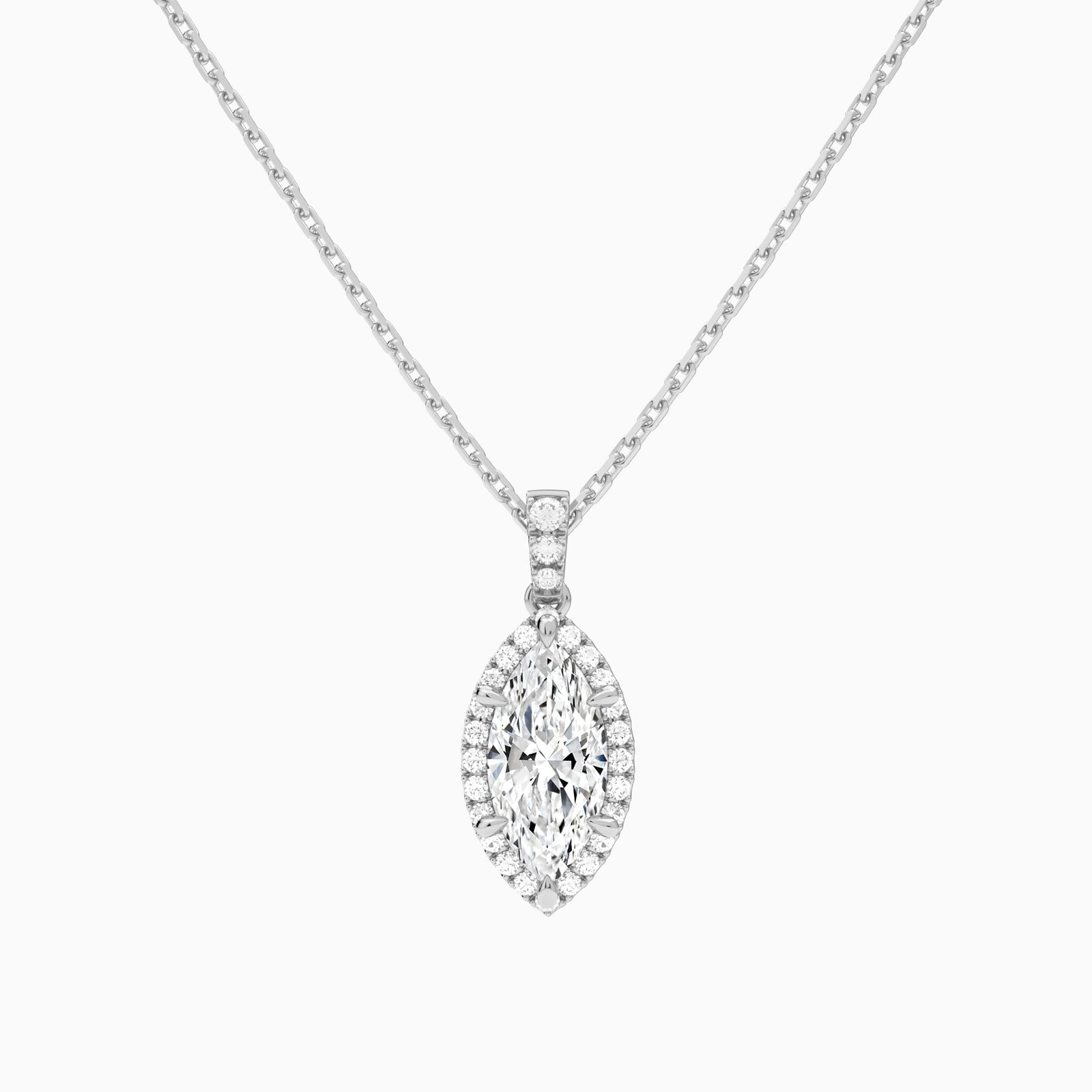 Marquise Halo Lab Diamond Pavé Bail Pendant in Platinum - Lucenjuri