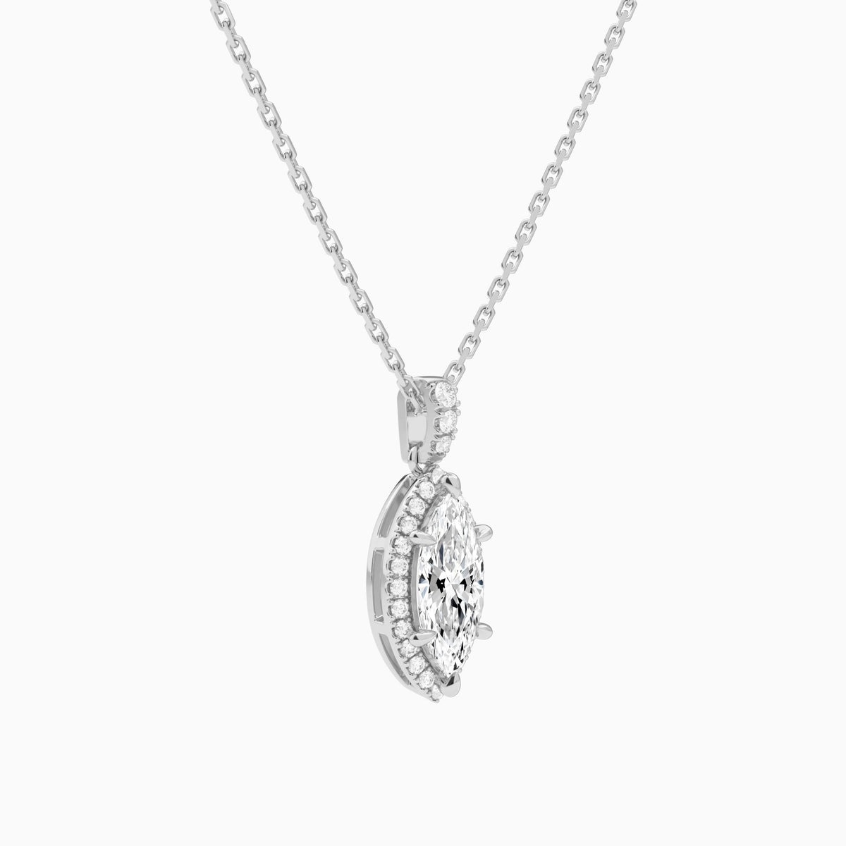 Marquise Halo Lab Diamond Pavé Bail Pendant in Platinum - Front Angle View
