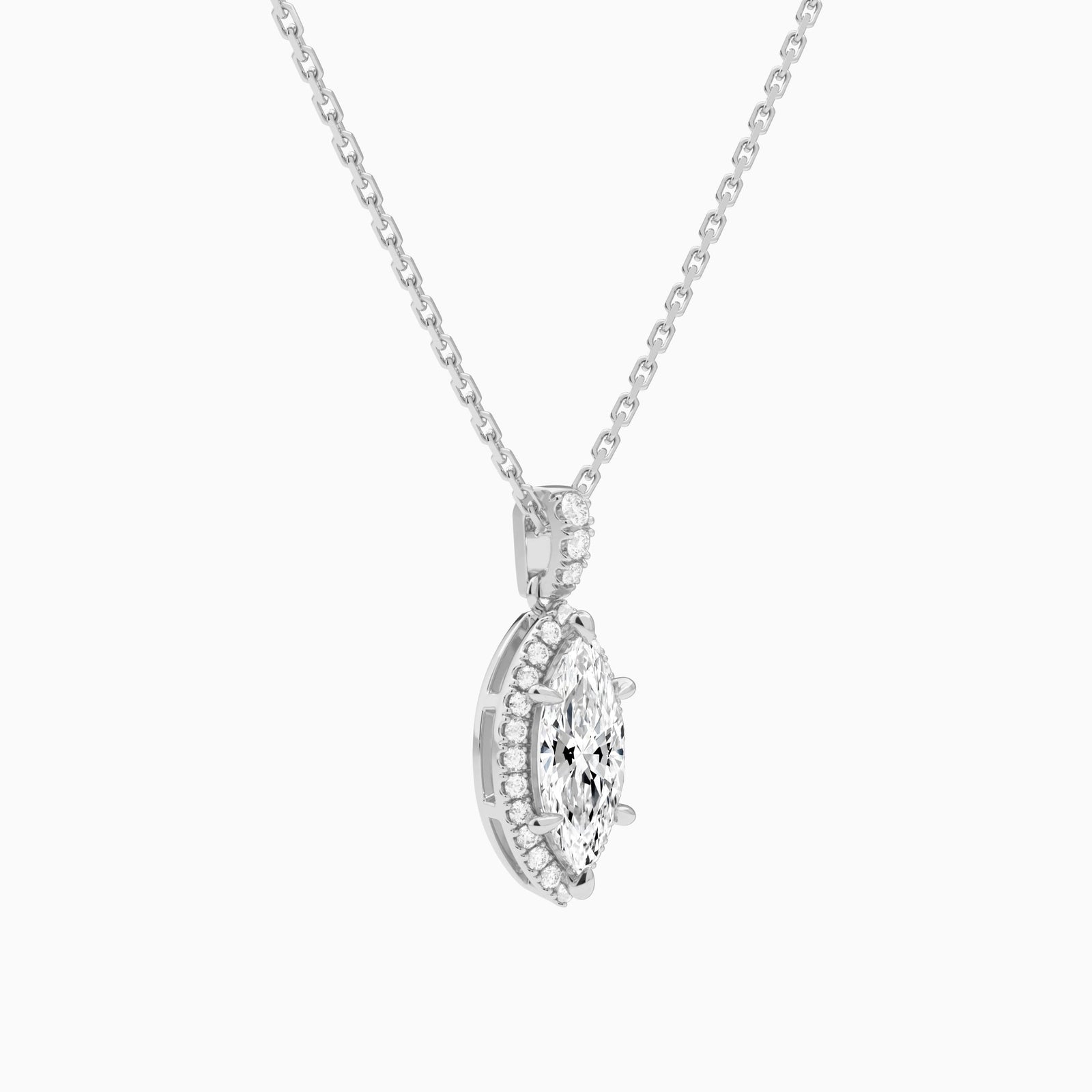 Marquise Halo Lab Diamond Pavé Bail Pendant in Platinum - Front Angle View