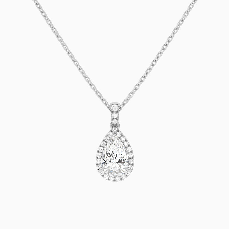 Pear Halo Lab Diamond Pavé Bail Pendant in Platinum - Lucenjuri