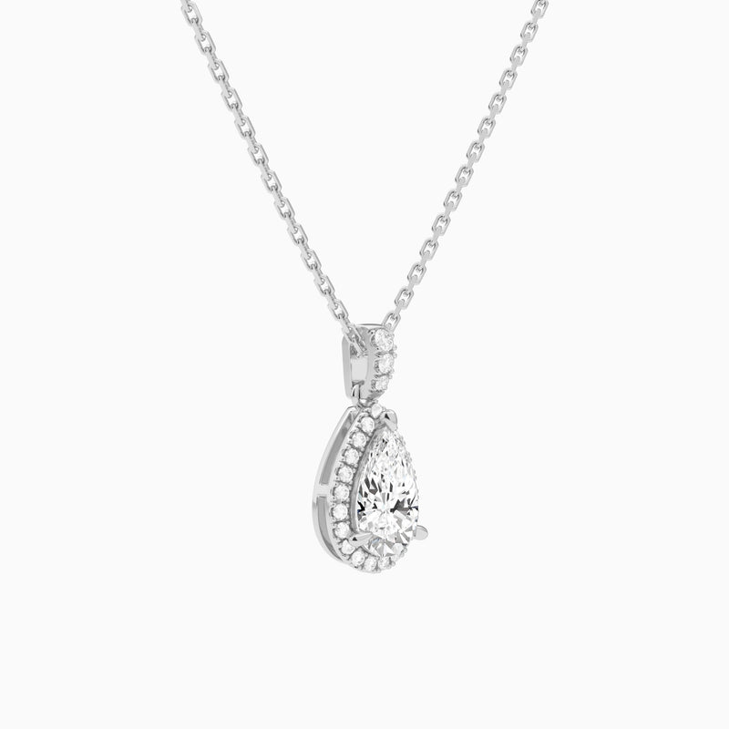 Pear Halo Lab Diamond Pavé Bail Pendant in Platinum - Front Angle View