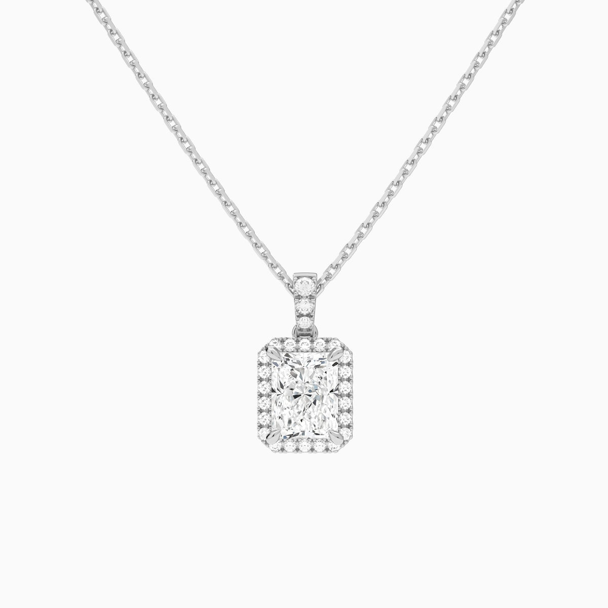 Radiant Halo Lab Diamond Pavé Bail Pendant in Platinum - Lucenjuri