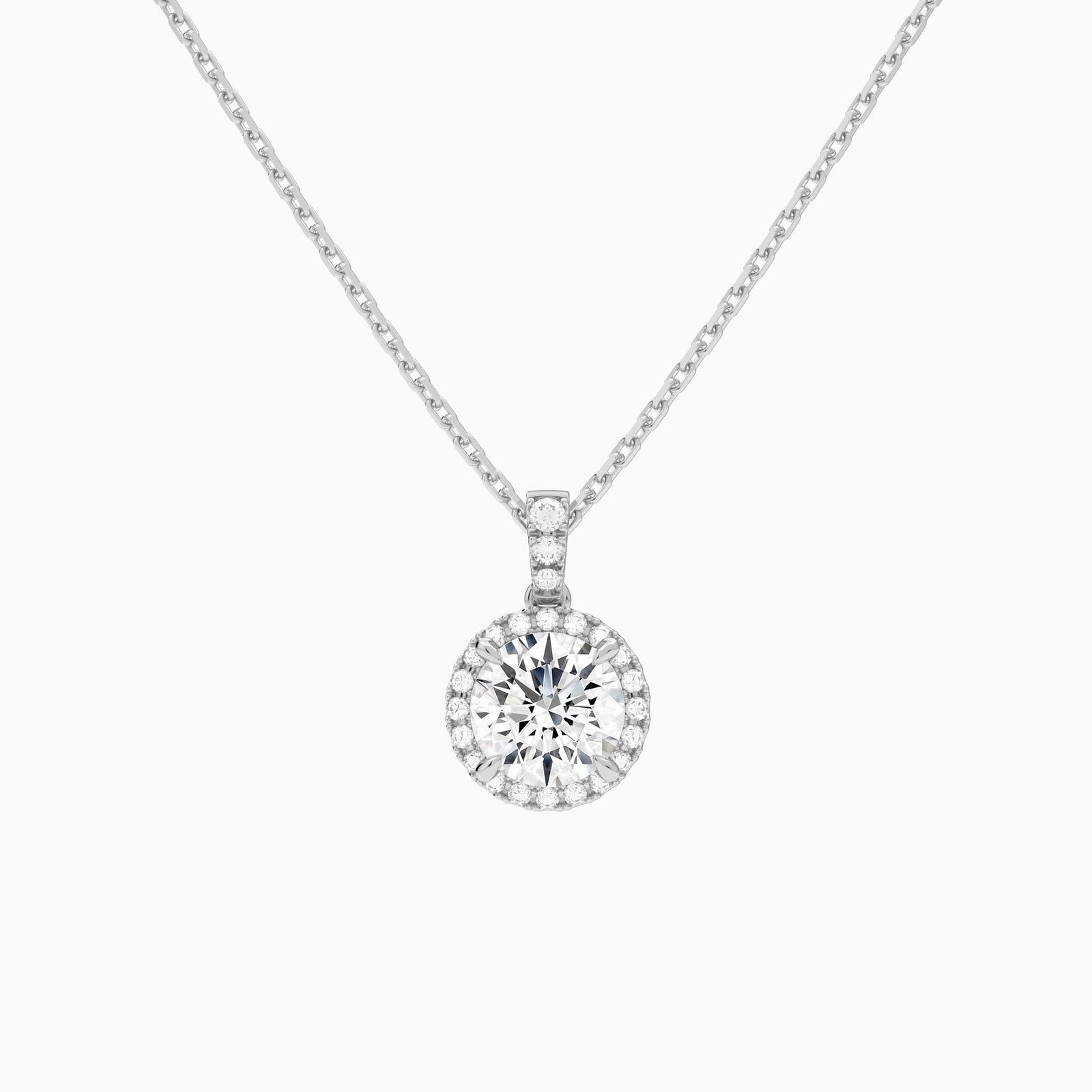 Round Halo Lab Diamond Pavé Bail Pendant in Platinum - Lucenjuri