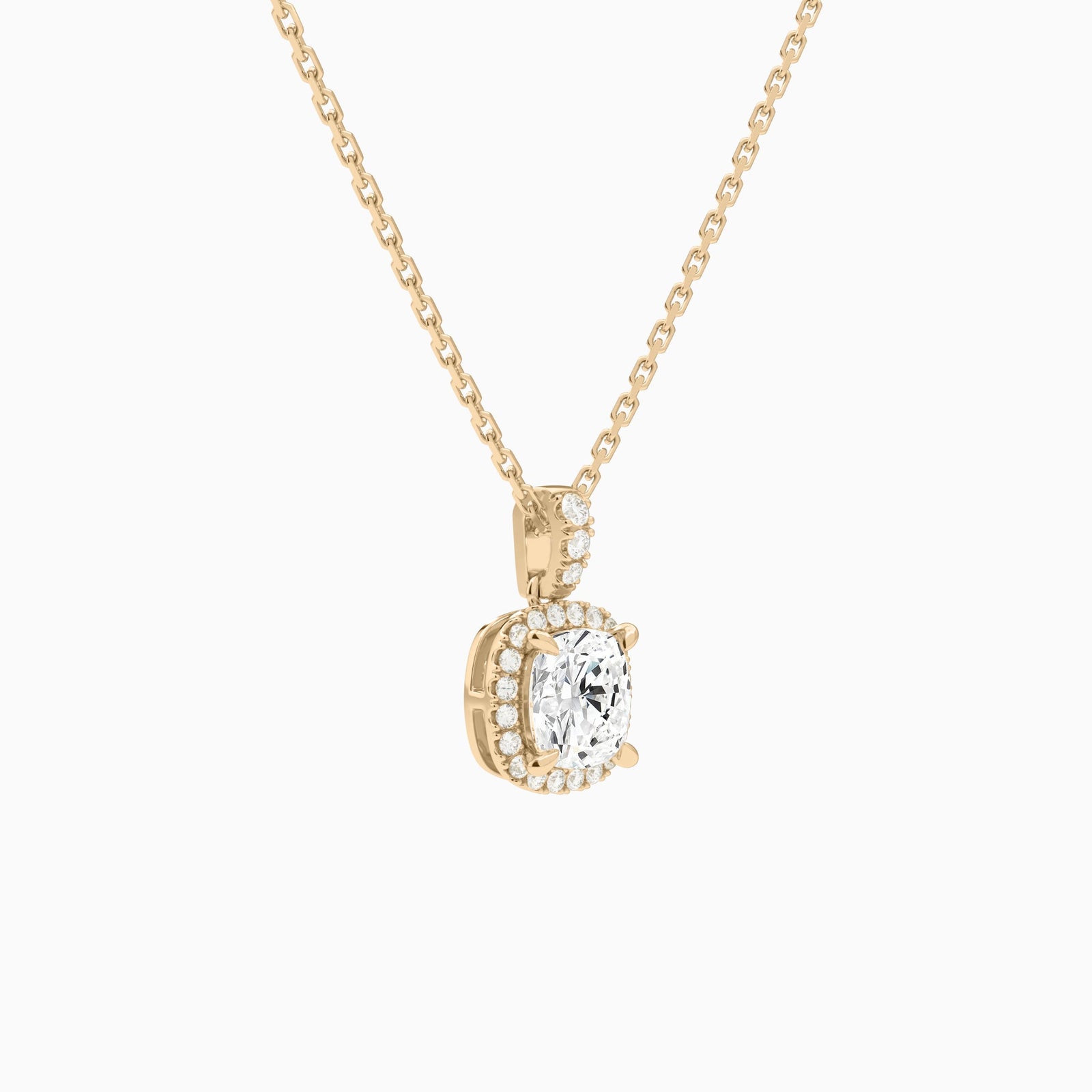 Cushion Halo Lab Diamond Pavé Bail Pendant in 14K Rose Gold - Front Angle View