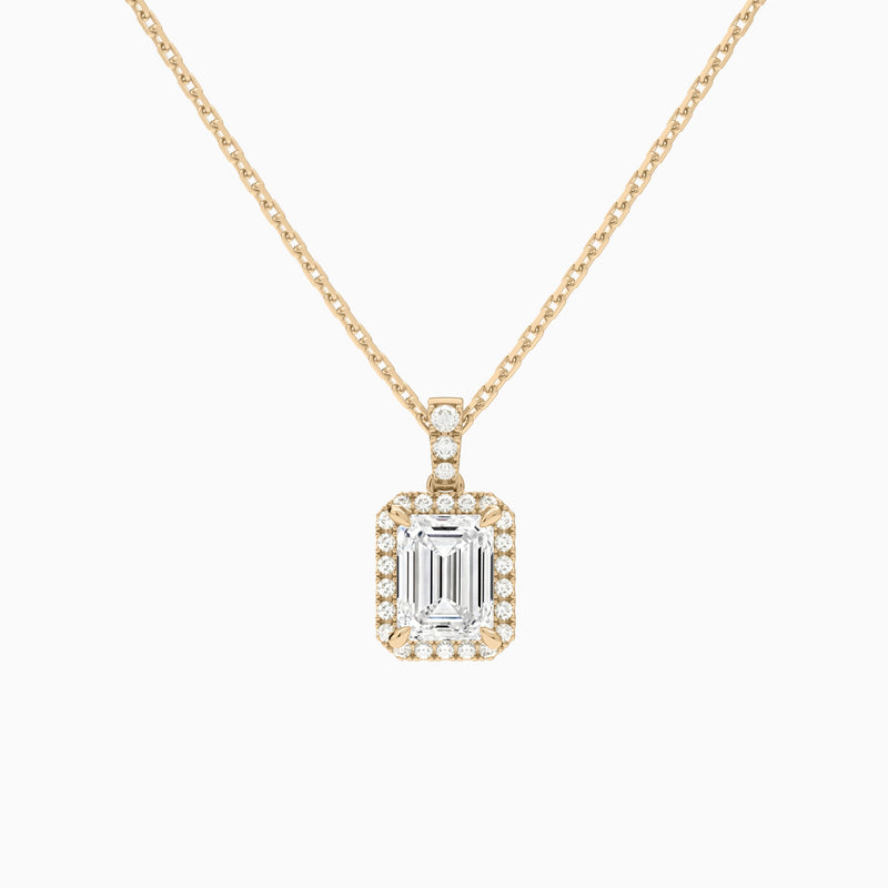 Emerald Halo Lab Diamond Pavé Bail Pendant in 14K Rose Gold - Lucenjuri