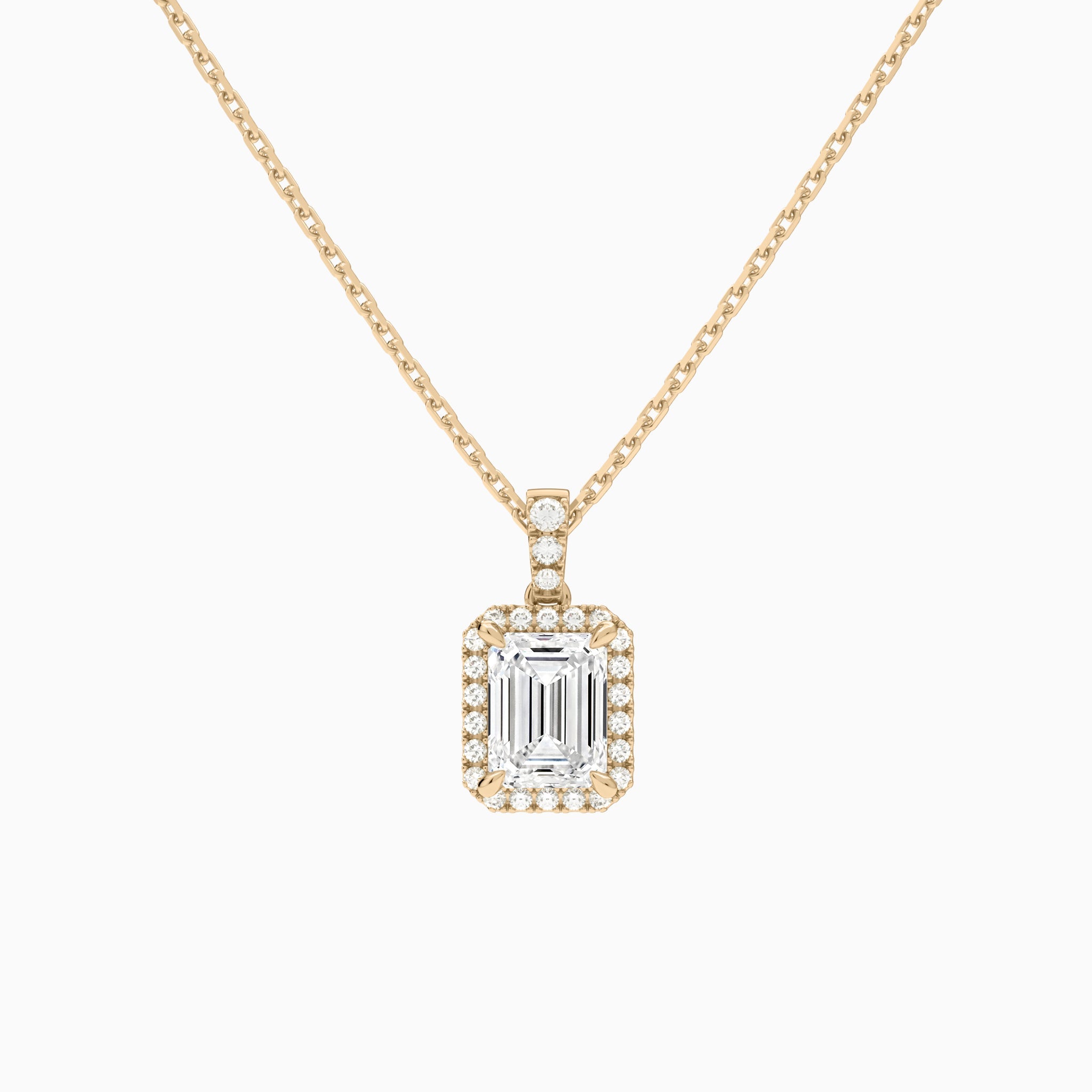 Emerald Halo Lab Diamond Pavé Bail Pendant in 14K Rose Gold - Lucenjuri