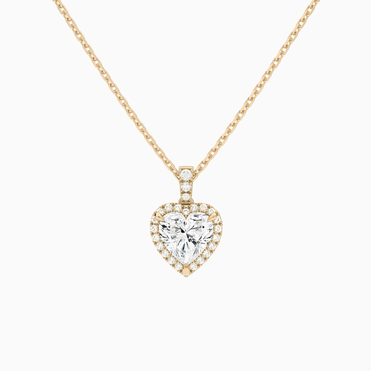 Heart Halo Lab Diamond Pavé Bail Pendant in 14K Rose Gold - Lucenjuri