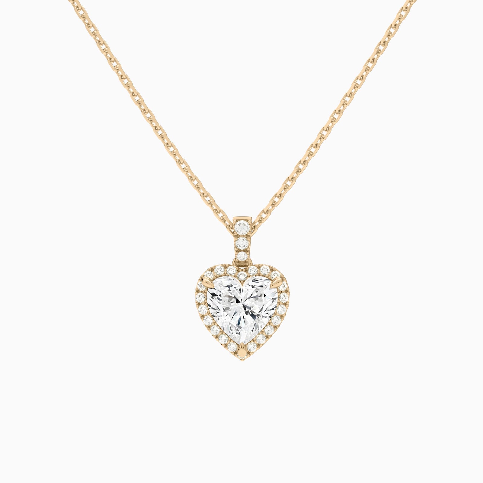 Heart Halo Lab Diamond Pavé Bail Pendant in 14K Rose Gold - Lucenjuri