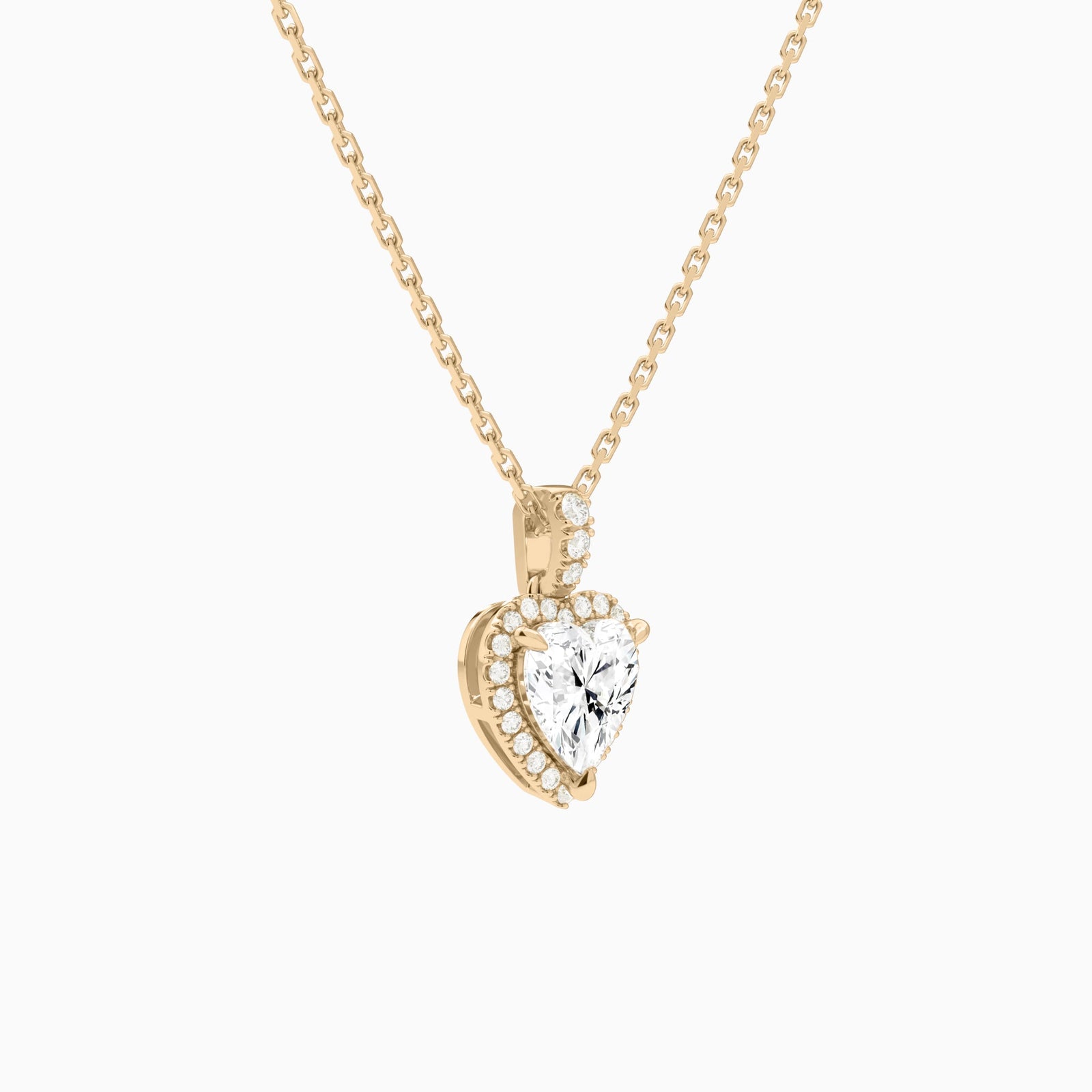 Heart Halo Lab Diamond Pavé Bail Pendant in 14K Rose Gold - Front Angle View
