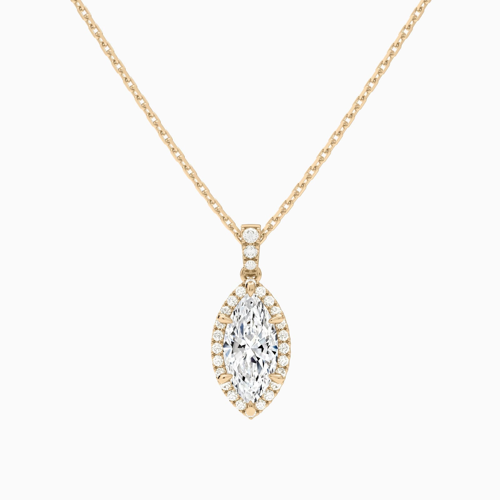 Marquise Halo Lab Diamond Pavé Bail Pendant in 14K Rose Gold - Lucenjuri