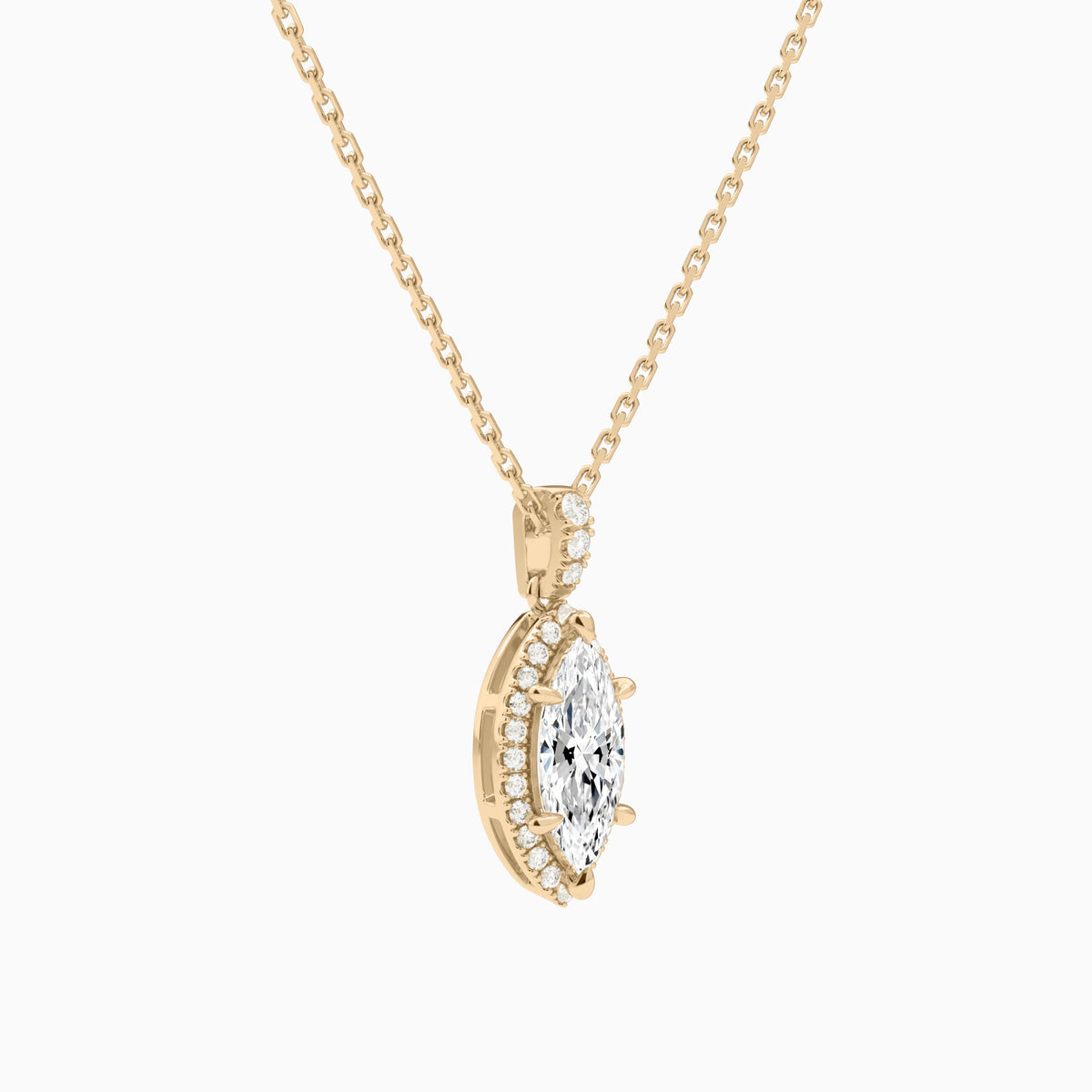Marquise Halo Lab Diamond Pavé Bail Pendant in 14K Rose Gold - Front Angle View