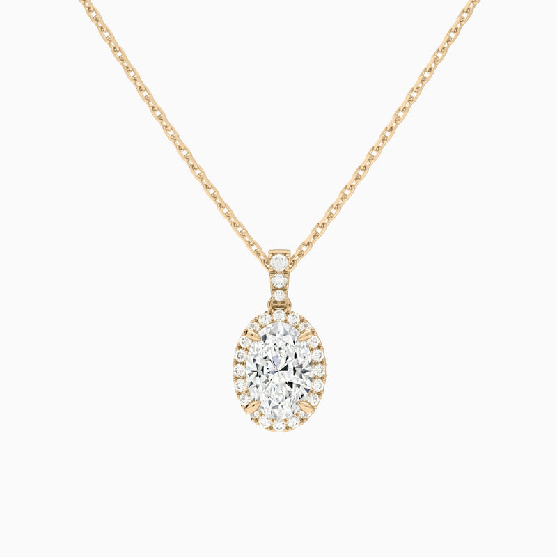 Oval Halo Lab Diamond Pavé Bail Pendant in 14K Rose Gold - Lucenjuri